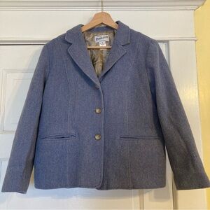 Pendleton Women's Powder Blue Herringbone 100% Wool Jacket Blazer Size 14 EUC